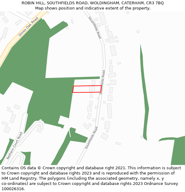 ROBIN HILL, SOUTHFIELDS ROAD, WOLDINGHAM, CATERHAM, CR3 7BQ: Location map and indicative extent of plot