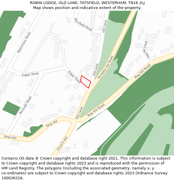 ROBIN LODGE, OLD LANE, TATSFIELD, WESTERHAM, TN16 2LJ: Location map and indicative extent of plot