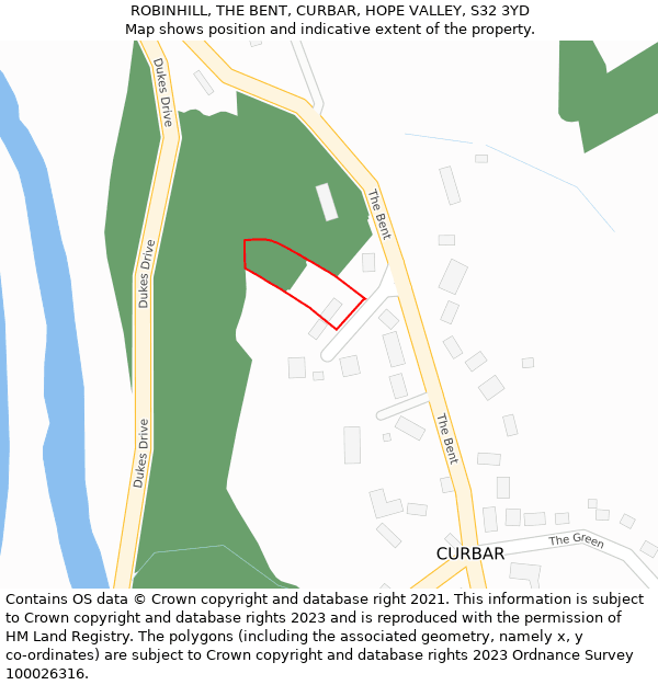 ROBINHILL, THE BENT, CURBAR, HOPE VALLEY, S32 3YD: Location map and indicative extent of plot