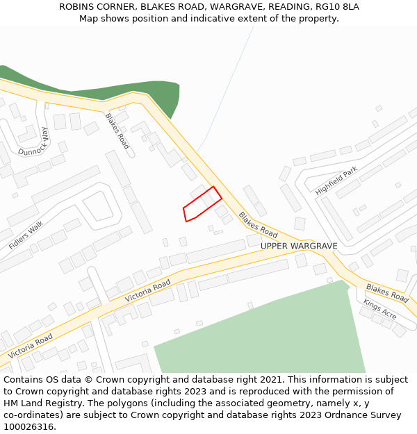 ROBINS CORNER, BLAKES ROAD, WARGRAVE, READING, RG10 8LA: Location map and indicative extent of plot