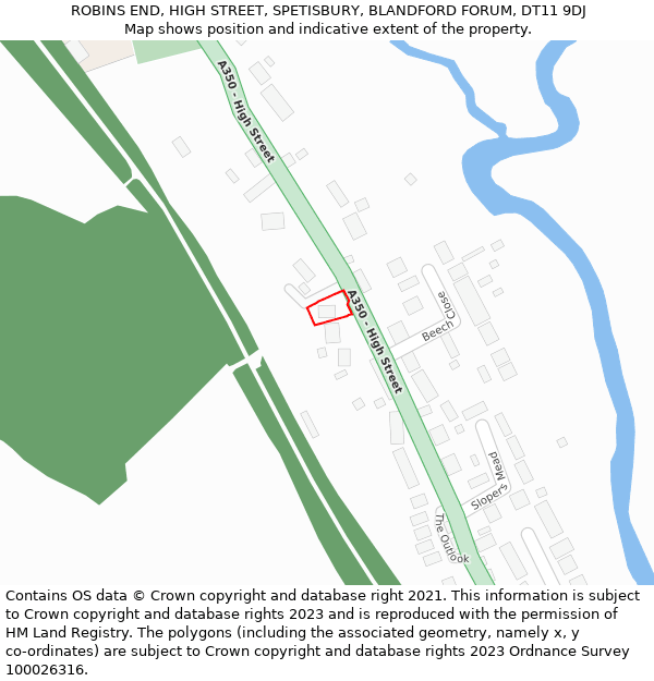 ROBINS END, HIGH STREET, SPETISBURY, BLANDFORD FORUM, DT11 9DJ: Location map and indicative extent of plot