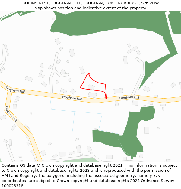 ROBINS NEST, FROGHAM HILL, FROGHAM, FORDINGBRIDGE, SP6 2HW: Location map and indicative extent of plot