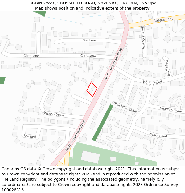 ROBINS WAY, CROSSFIELD ROAD, NAVENBY, LINCOLN, LN5 0JW: Location map and indicative extent of plot