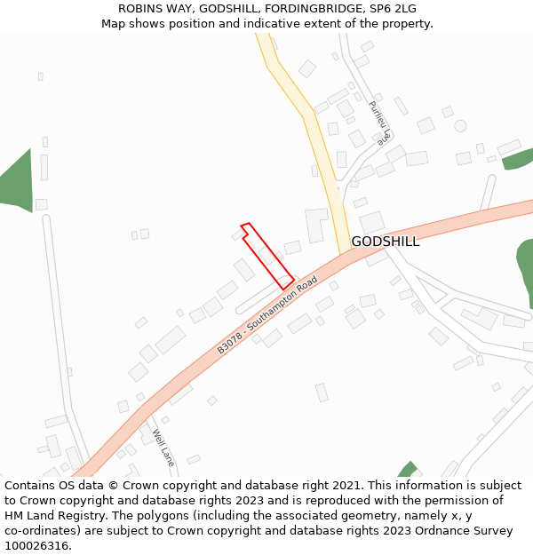 ROBINS WAY, GODSHILL, FORDINGBRIDGE, SP6 2LG: Location map and indicative extent of plot