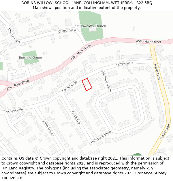 ROBINS WILLOW, SCHOOL LANE, COLLINGHAM, WETHERBY, LS22 5BQ: Location map and indicative extent of plot