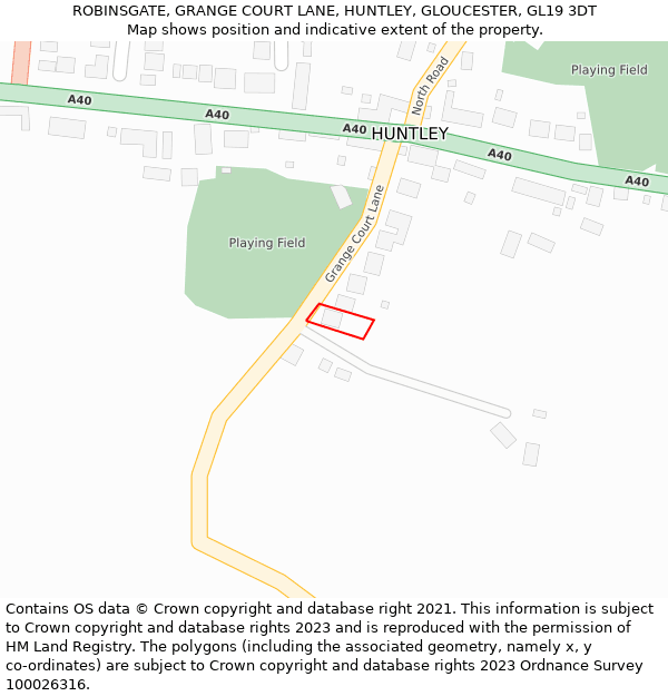 ROBINSGATE, GRANGE COURT LANE, HUNTLEY, GLOUCESTER, GL19 3DT: Location map and indicative extent of plot