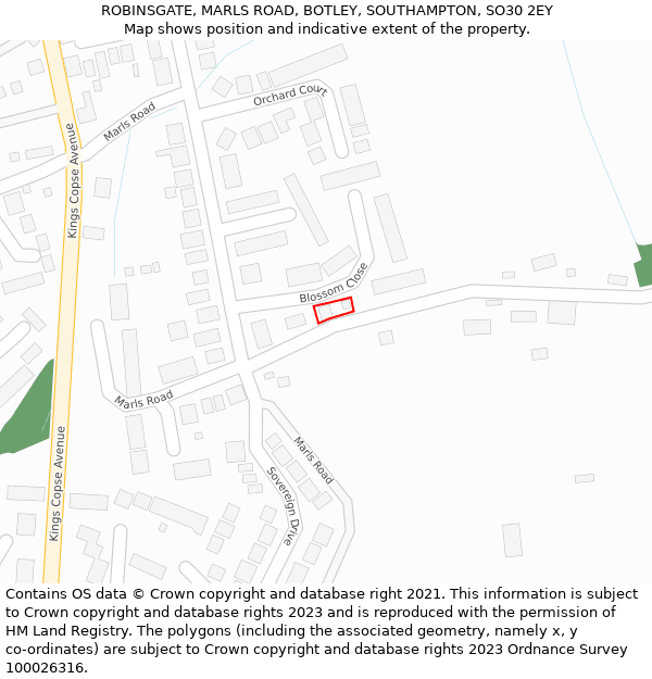 ROBINSGATE, MARLS ROAD, BOTLEY, SOUTHAMPTON, SO30 2EY: Location map and indicative extent of plot