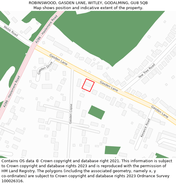 ROBINSWOOD, GASDEN LANE, WITLEY, GODALMING, GU8 5QB: Location map and indicative extent of plot