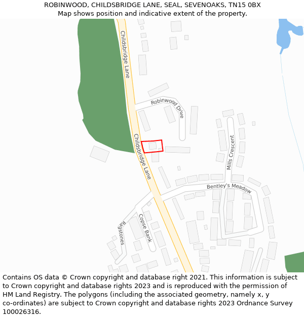 ROBINWOOD, CHILDSBRIDGE LANE, SEAL, SEVENOAKS, TN15 0BX: Location map and indicative extent of plot