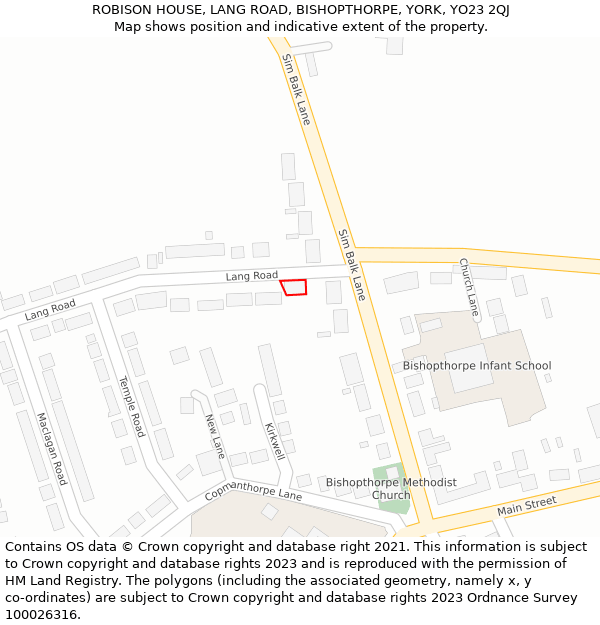 ROBISON HOUSE, LANG ROAD, BISHOPTHORPE, YORK, YO23 2QJ: Location map and indicative extent of plot
