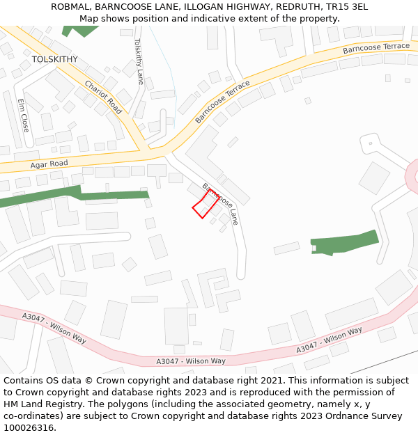 ROBMAL, BARNCOOSE LANE, ILLOGAN HIGHWAY, REDRUTH, TR15 3EL: Location map and indicative extent of plot