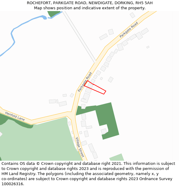 ROCHEFORT, PARKGATE ROAD, NEWDIGATE, DORKING, RH5 5AH: Location map and indicative extent of plot