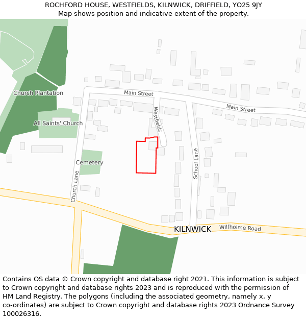 ROCHFORD HOUSE, WESTFIELDS, KILNWICK, DRIFFIELD, YO25 9JY: Location map and indicative extent of plot