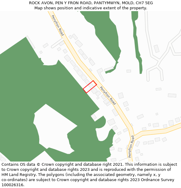 ROCK AVON, PEN Y FRON ROAD, PANTYMWYN, MOLD, CH7 5EG: Location map and indicative extent of plot