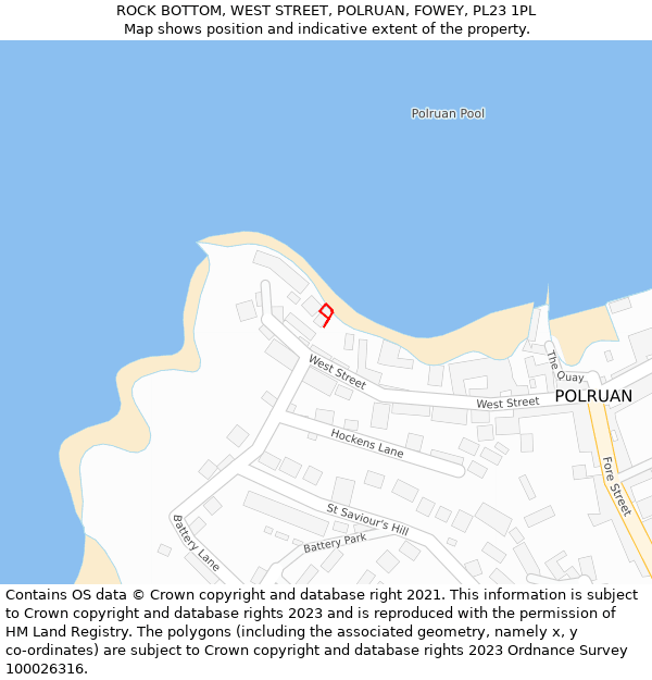 ROCK BOTTOM, WEST STREET, POLRUAN, FOWEY, PL23 1PL: Location map and indicative extent of plot