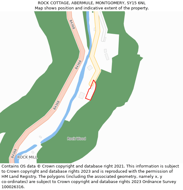 ROCK COTTAGE, ABERMULE, MONTGOMERY, SY15 6NL: Location map and indicative extent of plot