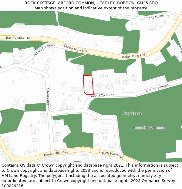 ROCK COTTAGE, ARFORD COMMON, HEADLEY, BORDON, GU35 8DQ: Location map and indicative extent of plot