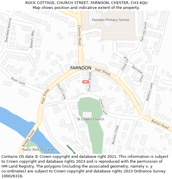 ROCK COTTAGE, CHURCH STREET, FARNDON, CHESTER, CH3 6QU: Location map and indicative extent of plot