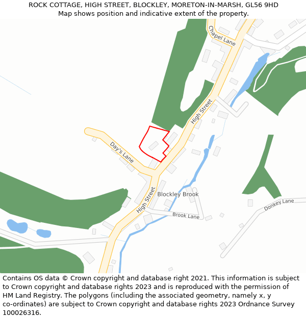 ROCK COTTAGE, HIGH STREET, BLOCKLEY, MORETON-IN-MARSH, GL56 9HD: Location map and indicative extent of plot