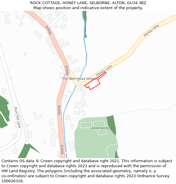 ROCK COTTAGE, HONEY LANE, SELBORNE, ALTON, GU34 3BZ: Location map and indicative extent of plot