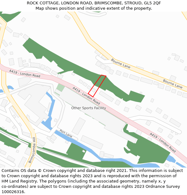 ROCK COTTAGE, LONDON ROAD, BRIMSCOMBE, STROUD, GL5 2QF: Location map and indicative extent of plot