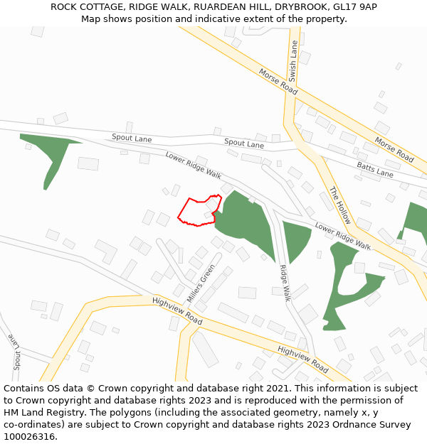 ROCK COTTAGE, RIDGE WALK, RUARDEAN HILL, DRYBROOK, GL17 9AP: Location map and indicative extent of plot