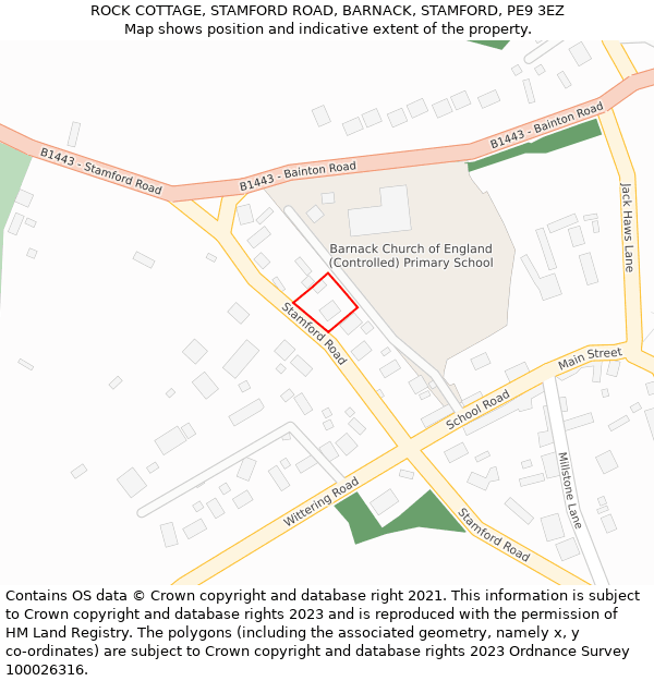 ROCK COTTAGE, STAMFORD ROAD, BARNACK, STAMFORD, PE9 3EZ: Location map and indicative extent of plot