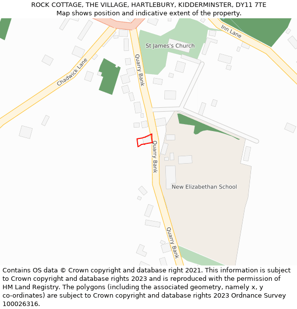 ROCK COTTAGE, THE VILLAGE, HARTLEBURY, KIDDERMINSTER, DY11 7TE: Location map and indicative extent of plot