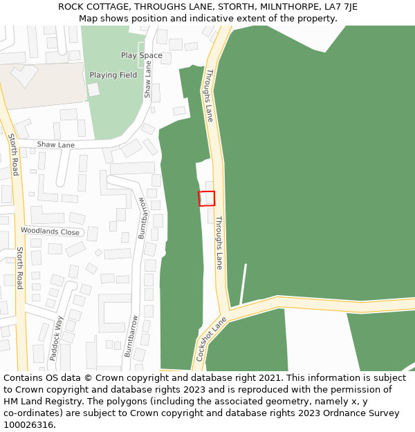 ROCK COTTAGE, THROUGHS LANE, STORTH, MILNTHORPE, LA7 7JE: Location map and indicative extent of plot