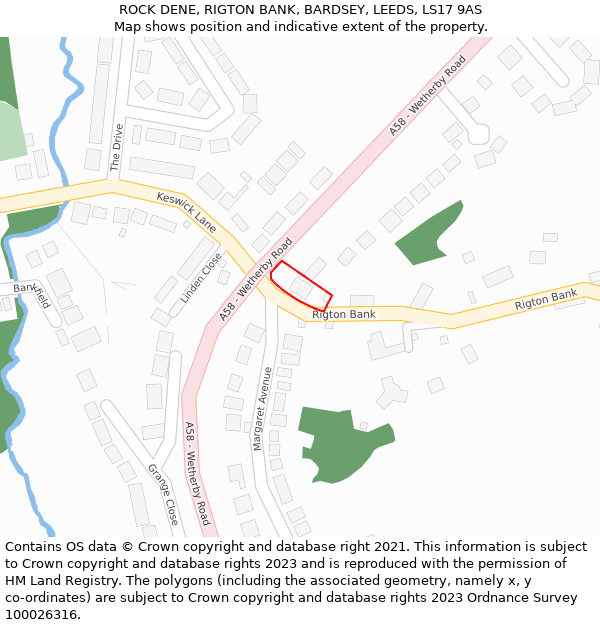 ROCK DENE, RIGTON BANK, BARDSEY, LEEDS, LS17 9AS: Location map and indicative extent of plot