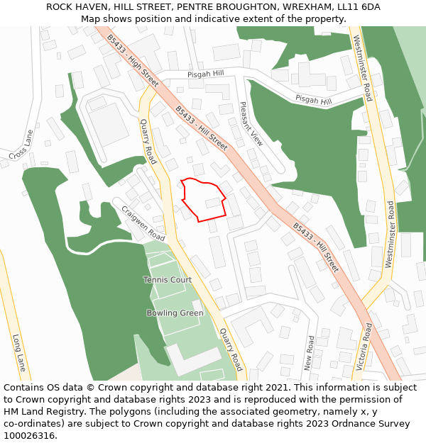 ROCK HAVEN, HILL STREET, PENTRE BROUGHTON, WREXHAM, LL11 6DA: Location map and indicative extent of plot