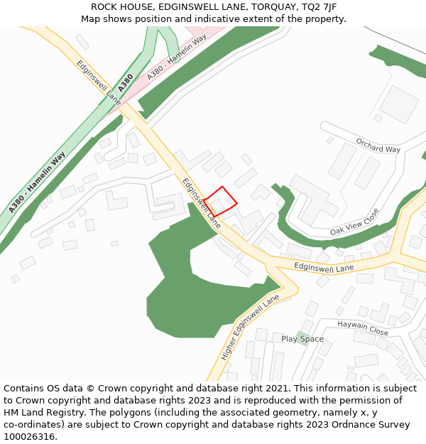 ROCK HOUSE, EDGINSWELL LANE, TORQUAY, TQ2 7JF: Location map and indicative extent of plot
