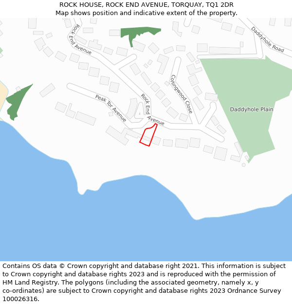 ROCK HOUSE, ROCK END AVENUE, TORQUAY, TQ1 2DR: Location map and indicative extent of plot