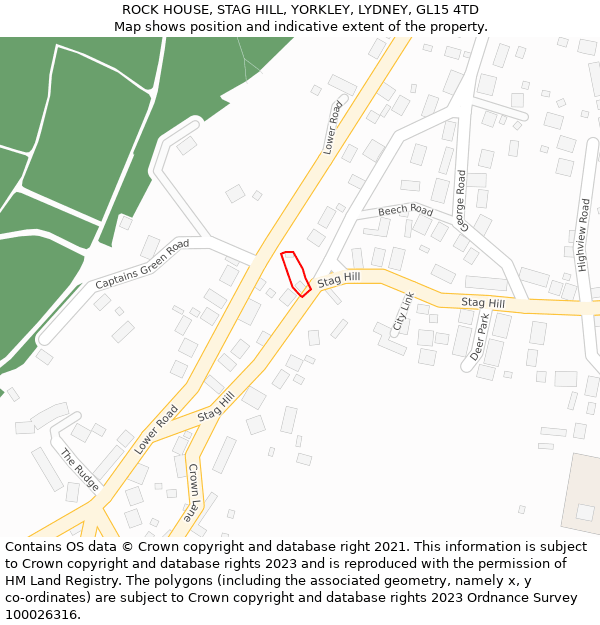 ROCK HOUSE, STAG HILL, YORKLEY, LYDNEY, GL15 4TD: Location map and indicative extent of plot