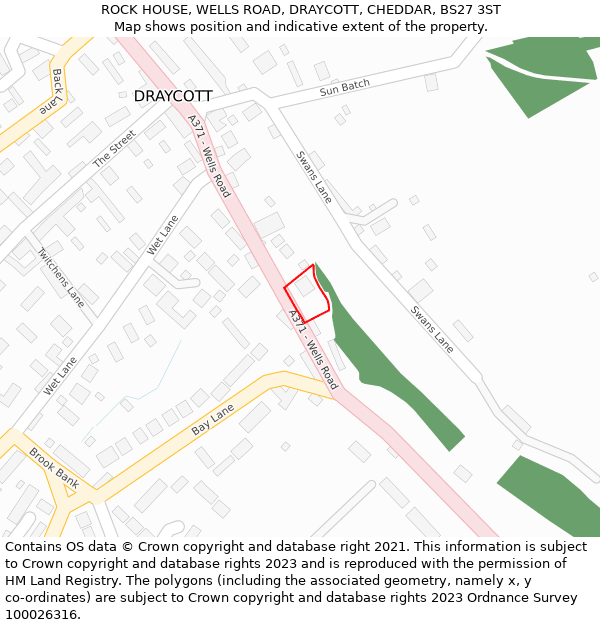 ROCK HOUSE, WELLS ROAD, DRAYCOTT, CHEDDAR, BS27 3ST: Location map and indicative extent of plot