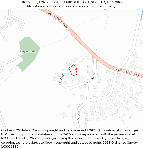 ROCK LEE, LON Y BRYN, TREARDDUR BAY, HOLYHEAD, LL65 2BQ: Location map and indicative extent of plot