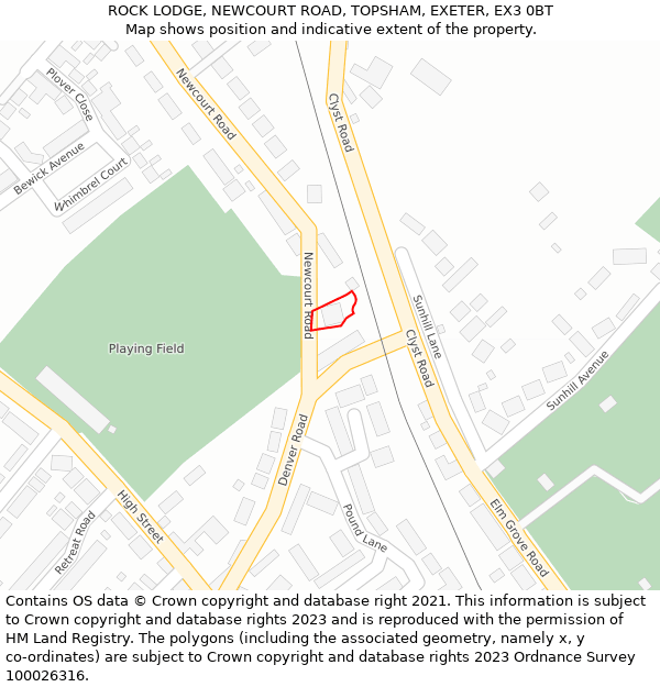 ROCK LODGE, NEWCOURT ROAD, TOPSHAM, EXETER, EX3 0BT: Location map and indicative extent of plot