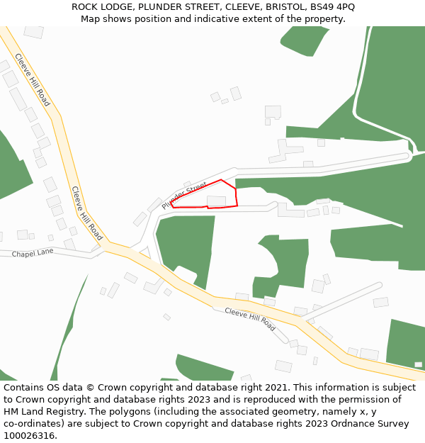 ROCK LODGE, PLUNDER STREET, CLEEVE, BRISTOL, BS49 4PQ: Location map and indicative extent of plot