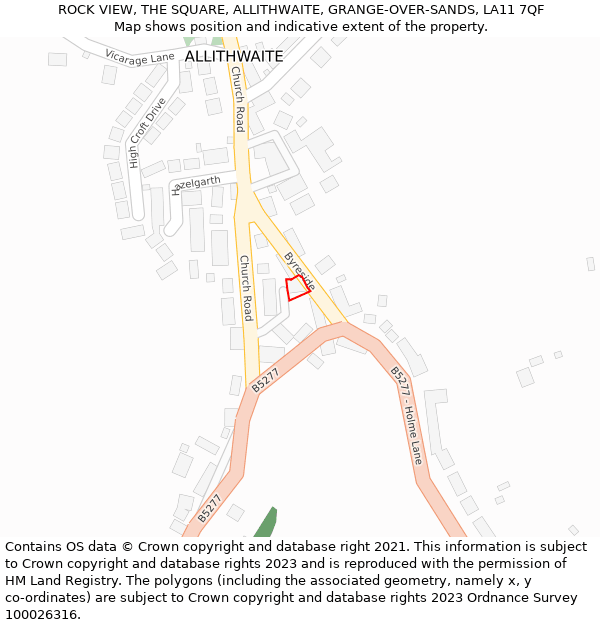 ROCK VIEW, THE SQUARE, ALLITHWAITE, GRANGE-OVER-SANDS, LA11 7QF: Location map and indicative extent of plot