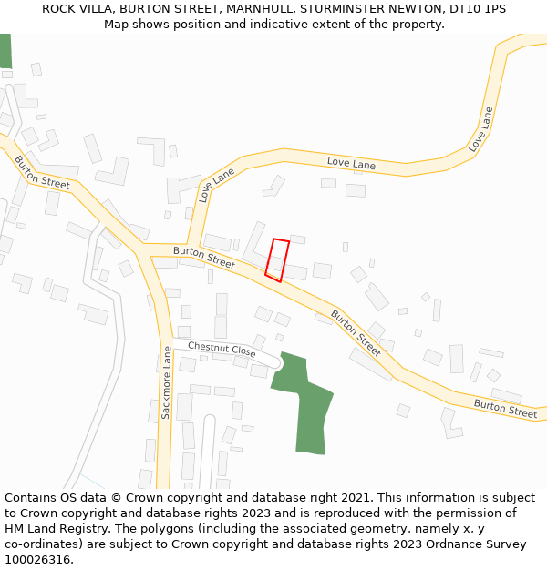 ROCK VILLA, BURTON STREET, MARNHULL, STURMINSTER NEWTON, DT10 1PS: Location map and indicative extent of plot