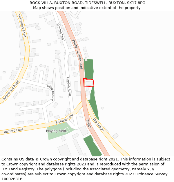 ROCK VILLA, BUXTON ROAD, TIDESWELL, BUXTON, SK17 8PG: Location map and indicative extent of plot