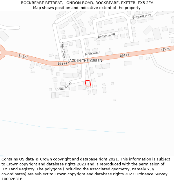 ROCKBEARE RETREAT, LONDON ROAD, ROCKBEARE, EXETER, EX5 2EA: Location map and indicative extent of plot