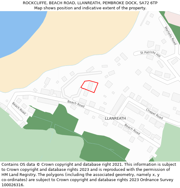 ROCKCLIFFE, BEACH ROAD, LLANREATH, PEMBROKE DOCK, SA72 6TP: Location map and indicative extent of plot