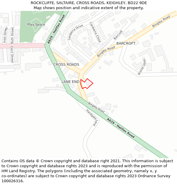 ROCKCLIFFE, SALTAIRE, CROSS ROADS, KEIGHLEY, BD22 9DE: Location map and indicative extent of plot