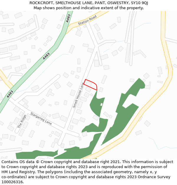 ROCKCROFT, SMELTHOUSE LANE, PANT, OSWESTRY, SY10 9QJ: Location map and indicative extent of plot