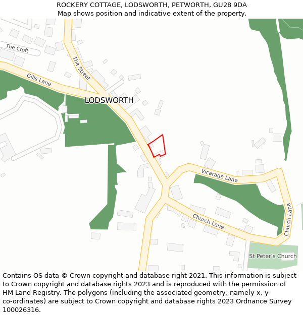 ROCKERY COTTAGE, LODSWORTH, PETWORTH, GU28 9DA: Location map and indicative extent of plot