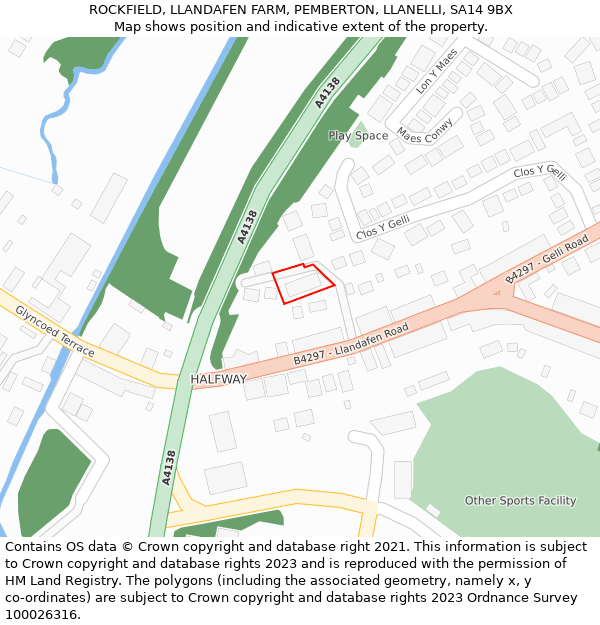 ROCKFIELD, LLANDAFEN FARM, PEMBERTON, LLANELLI, SA14 9BX: Location map and indicative extent of plot