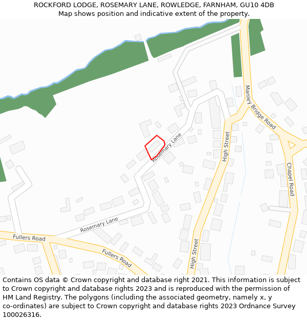 ROCKFORD LODGE, ROSEMARY LANE, ROWLEDGE, FARNHAM, GU10 4DB: Location map and indicative extent of plot