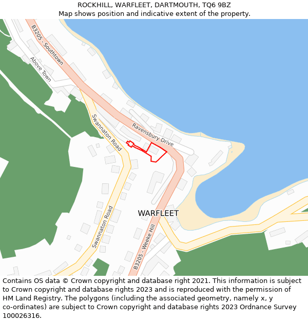 ROCKHILL, WARFLEET, DARTMOUTH, TQ6 9BZ: Location map and indicative extent of plot