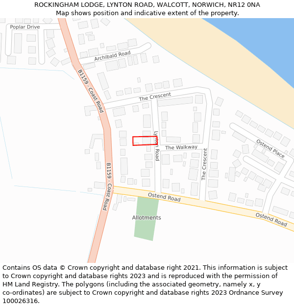 ROCKINGHAM LODGE, LYNTON ROAD, WALCOTT, NORWICH, NR12 0NA: Location map and indicative extent of plot